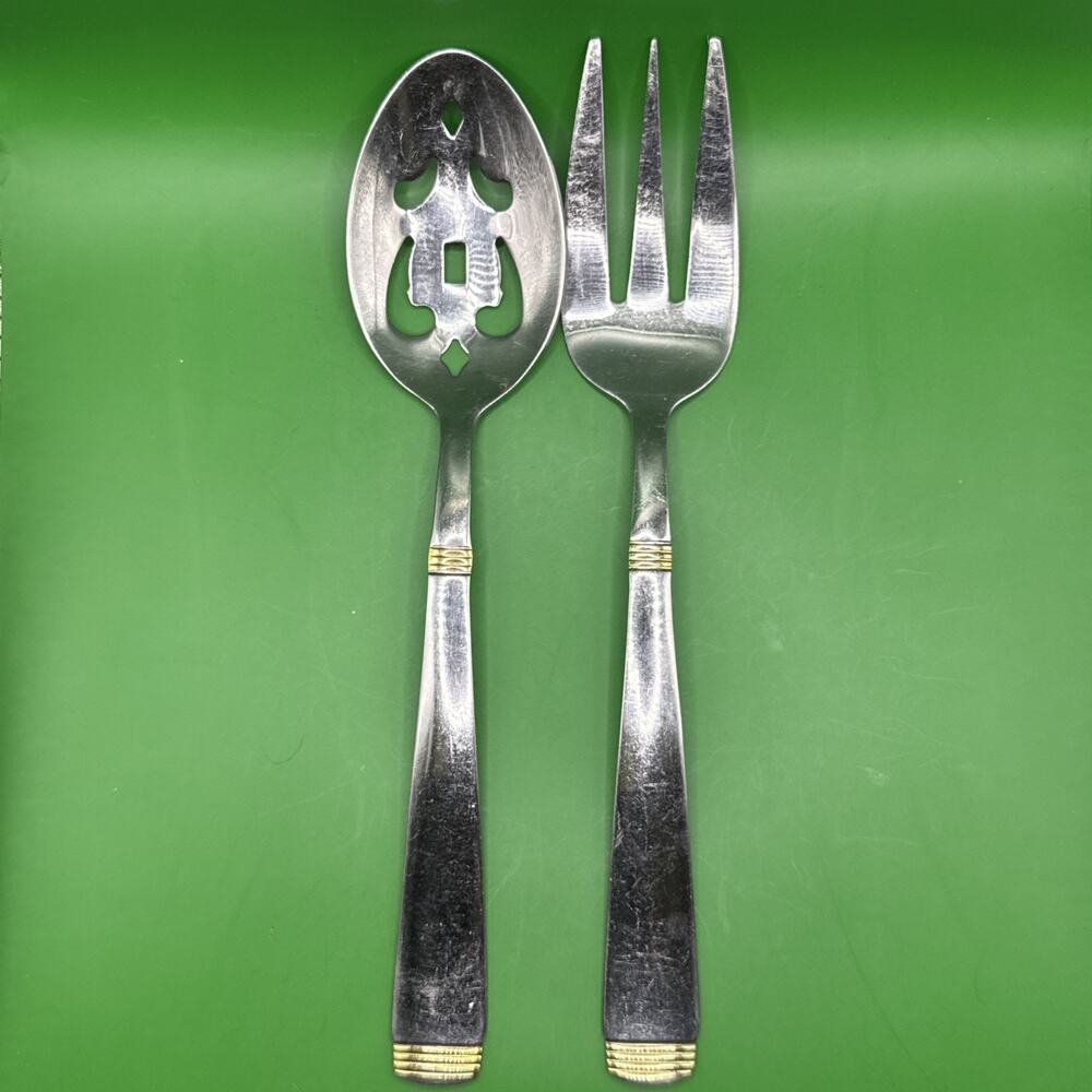 VTG Cambridge Metro Stainless Serving Set Meat Fork Pierced Spoon 2 PC Flatware